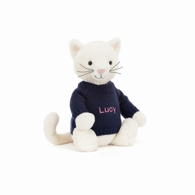 Jellycat Bashful Cream Kitten with Navy Jumper | MV6784159